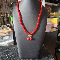 Cherry Pendant Beaded Necklace Set 