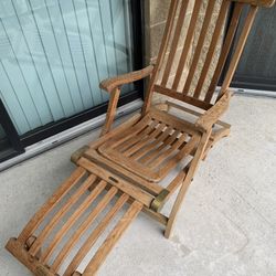 1930's vintage S.S. New Amsterdam Wood Teak Folding Steamer Ship Deck Chair & Custom Cushion