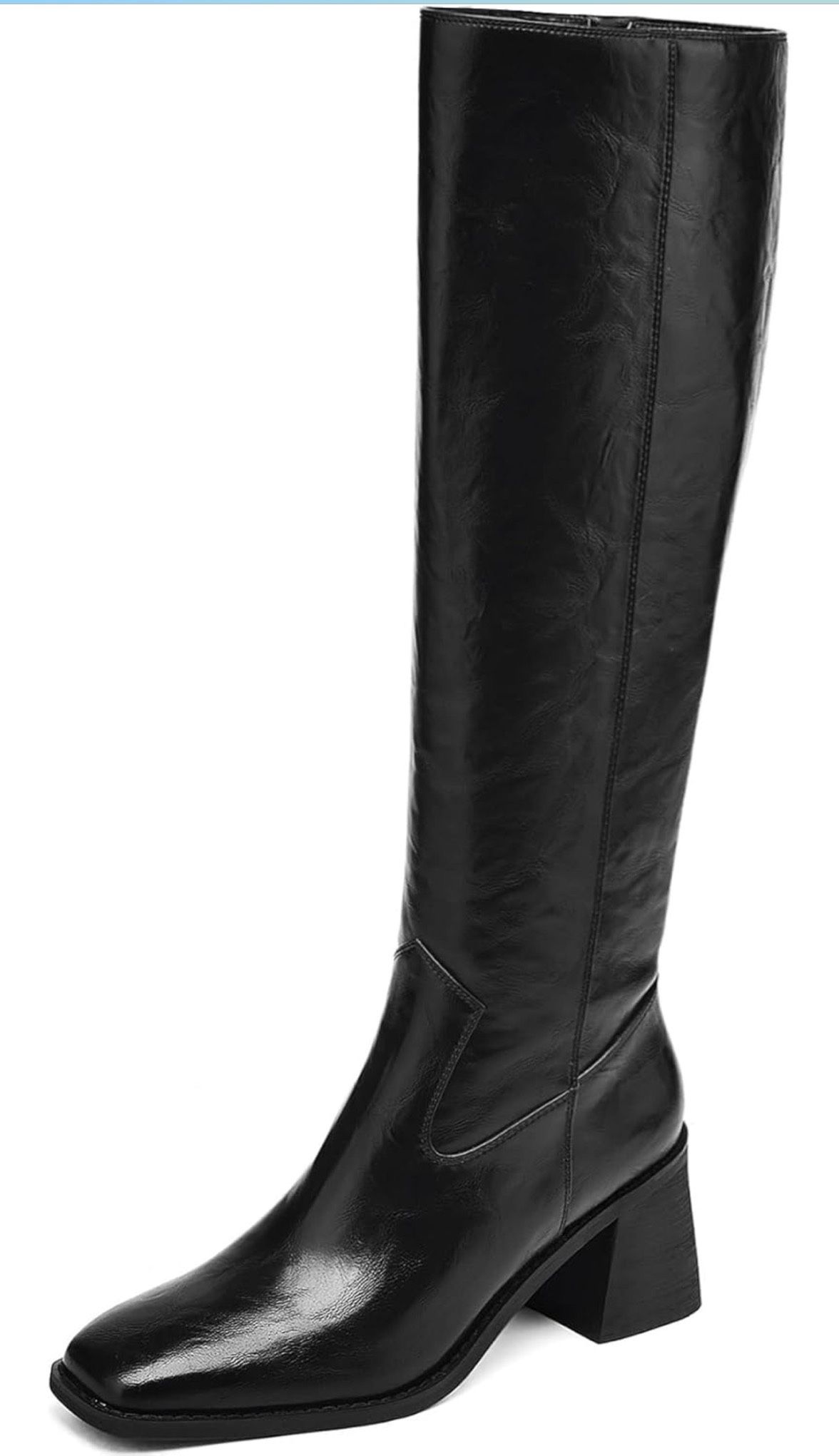 9 size Knee High Boots Women Chunky Heel Fashion Faux Leather Tall Boots Square Toe Block Heeled Long Riding Boots