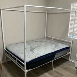 Full Size Mattress & White Metal Bed frame 
