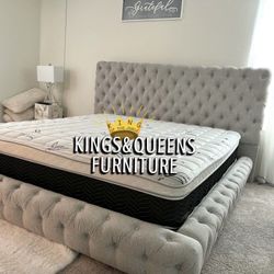 New King Bed Frame With Mattress 
