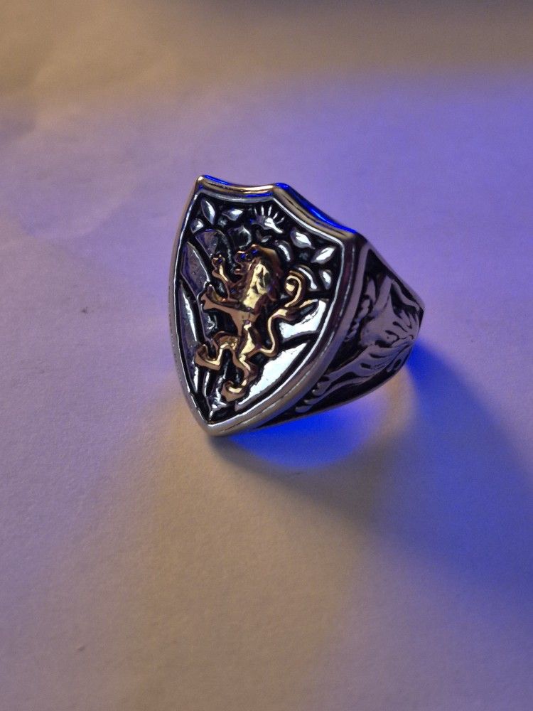 Stainless Steel 3D Lion Shield Ring Size 11