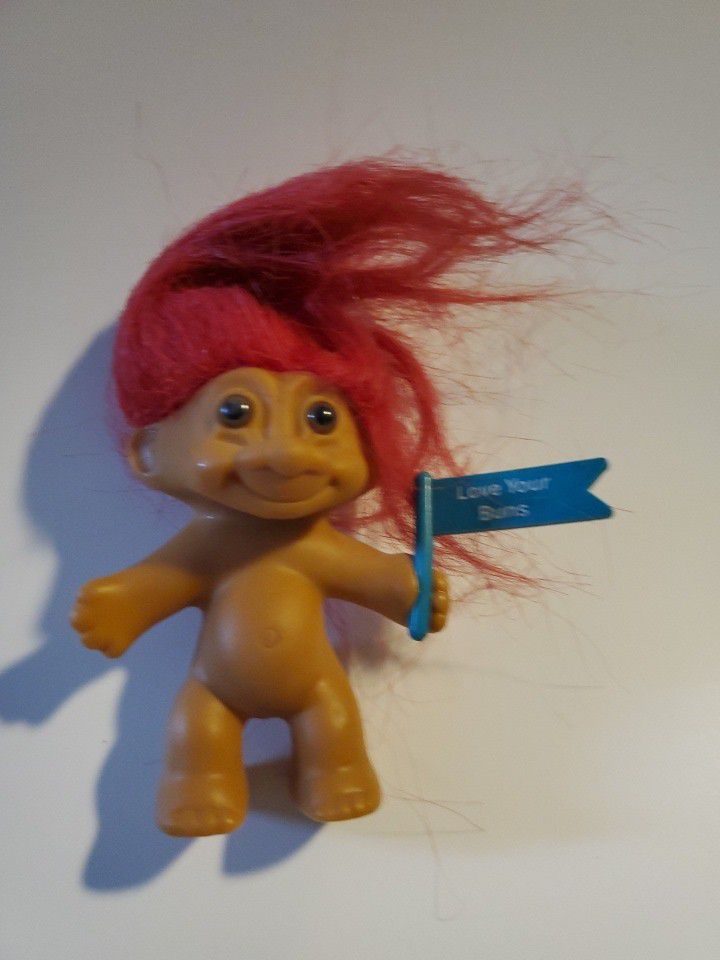3" Vintage Russ Naked Troll Holding Love Your Buns Flag Doll