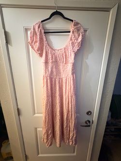 Pink Floral Midi Dress with Smocked Waist