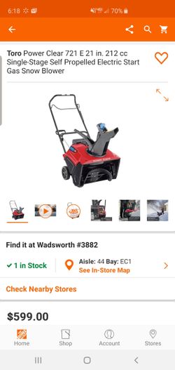Toro Power Clear 721 E 21 in. 212 cc Single-Stage Self Propelled Electric Start Gas Snow Blower