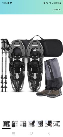 Odoland 21/25/30 Inch Snowshoes with Trekking Poles for Men Women Youth, Waterproof Snow Leg Gaiters and Carrying Bag, Lightweight Aluminum, Heel Lift