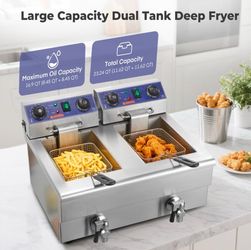Deep Fryer with Basket and Lid, 23.3Qt/22L Electric Deep Fryer with Oil Filtration, Time & Temp Control, 3000W