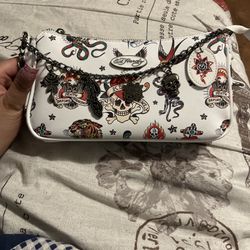 -Ed Hardy white and multi-coloured shoulder bag