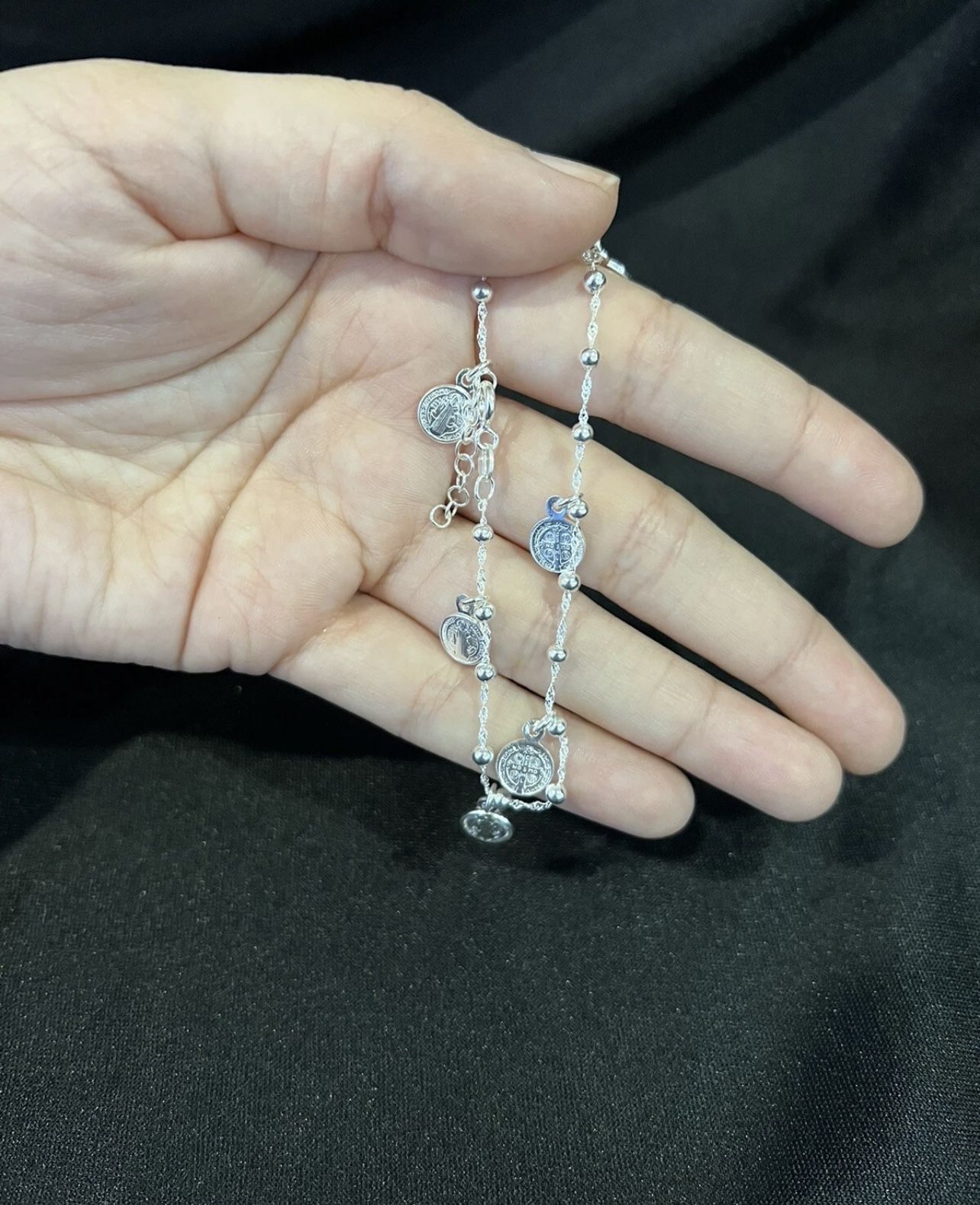 925 Sterling Silver Womens Bead San Benito St Benedict Charm Charms Bracelet 8"