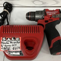 Milwaukee M12 12V Fuel 1/2” Hammer Drill W/ Battery & Charger 