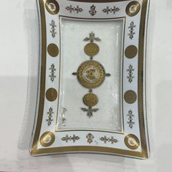 Vintage Georges Briard Floral Glass Serving Tray Dish Clear Gold - Signed