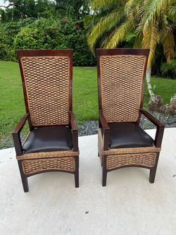 Wood Weave High-Back Arm Chairs (2)