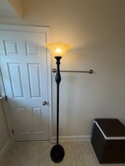 LIGHTACCENTS Royal Bronze Torchiere Floor Lamp – Amber Alabaster Glass Shade – 72”
