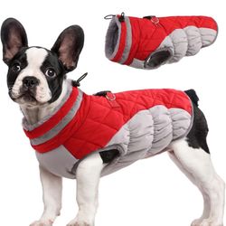 FUAMEY Dog Coat,Warm Dog Jacket Winter Coat Paded Dog Fleece Vest Reflective Dog Cold Weather Coats with Built in Harness Waterproof Windproof Dog Sno