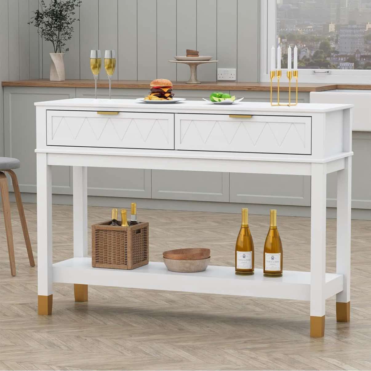 Scurrty Console Table with 2 Drawers, Entryway Table with 2-Tier Storage Shelves, Narrow Sofa Table Coffee Bar for Entryway, Hallway, Kitchen, Living 