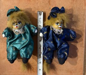 Vintage Collection 7” Porcelain Cat Clown  Dolls (1-set Of Two  Individual Dolls )
