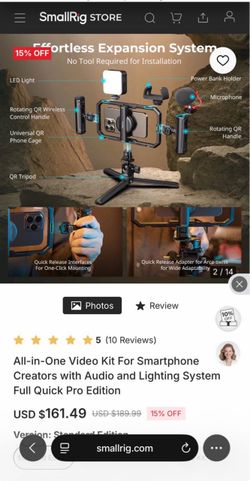 Smallring All-in-One Video Kit For Smartphone Creators with Audio and Lighting System Full new