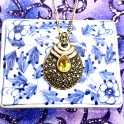 Sterling Citrine & Marcasite Necklace