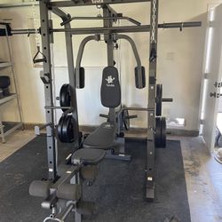 Vesta Fitness Smith Machine 1001 w/Bench Attachment | 245lb Cast Iron Olympic Weights | 7ft Olympic Bar | Fitness | Gym Equipment | FREE DELIVERY 🚚 