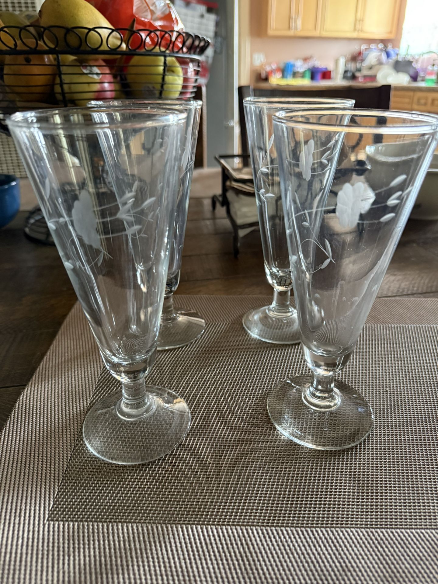 Princess House Heritage Pilsner Beer Glasses Set of 4 Vtg Crystal EtchedPrincess