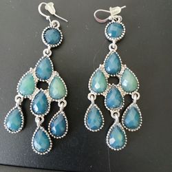 Blue Green Stone Chandelier Earrings