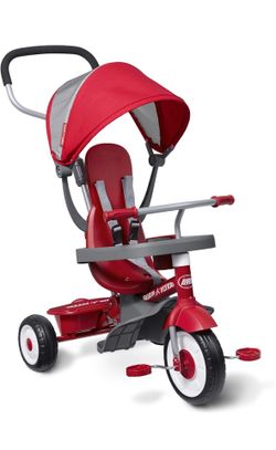 Radio Flyer Stroller Tricycle, EZ Fold 4-in-1 Stroll 'N Trike for Infant & Toddler, Red