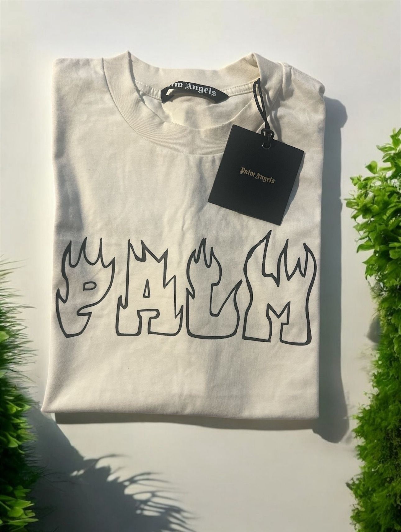 Palm Angels Cream and Green Graphic T-Shirt L