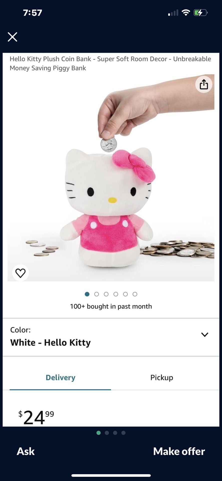 Hello Kitty Plush Piggy Bank 8inch