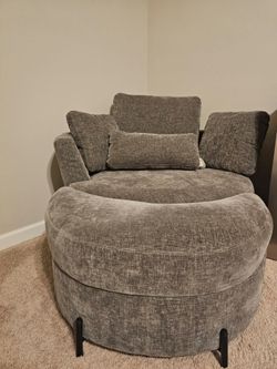 Swivel Barrel Chair & Storage Ottoman
