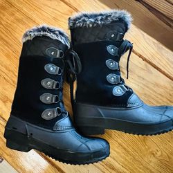 Khombu Colby Black Suede & Rubber Waterproof Faux Fur Snow Boots Sz 7M