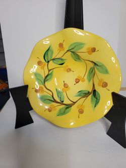 Gail Pittman Acorn Collection Yellow Floral Ceramic Bowl Signed 2002