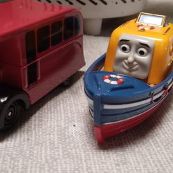 Vintage 1992 Thomas The Boat Eng & Red Bus. Metallic Collectable Toys  Rare To Find