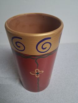 Pier One Imports Wine Carafe Vase Utensil Holder Hand Painted Italy 8.5” Tall