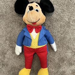 Vintage Disney Mickey Mouse Knickerbocker Plush Doll Tux Tuxedo - 26” - great condition