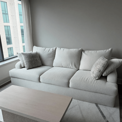Modern White Fabric Reclining Couch – Like New, 98in Wide - Houston, TX