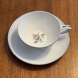 Noritake Margot Porcelain Cup & Saucer With Platinum Trim