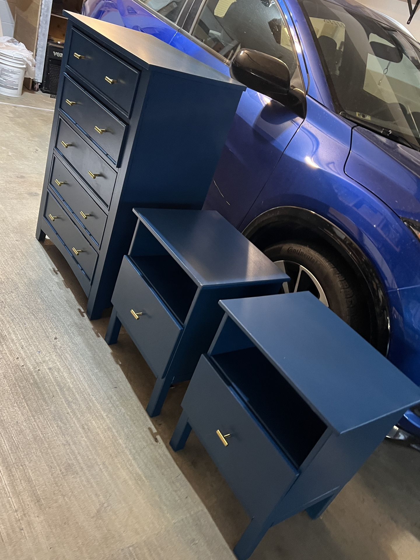 Wood Blue Dresser & Nightstands