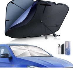 Brandnew Car Windshield Sunshade Double Layer Umbrella-Hidden umbrella stand-[Outer Cooling Fiber Layer][Built-in Vinyl Insulation] Foldable Car Refle