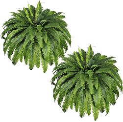 Artificial Ferns for Outdoors & Indoors, 51" Fake Fern Artificial Plants Large with 66 Fronds, 2 Packs Faux Ferns Greenery for Porch Windowsill Garden