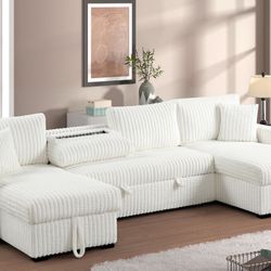 July Beige Double Storage Chaise Sectional (w/pull Out Bed)😍👀💕✅🔥🚛😎📲