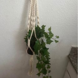 Fake Plant In Macrame Plant Holder