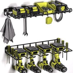 Power Tool Organizer, Drill Holder Max 50lb load & Assembly-free by Heavy Duty Metal, 4 Slots 2 Shelves