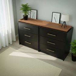 Modern Black Dresser / TV Console – Brass Hardware