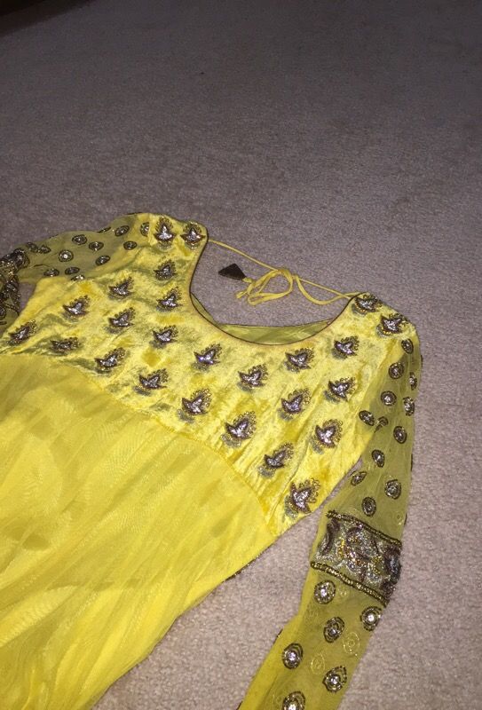 Yellow stone work party dress