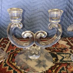 Vintage Glass Candle Holder Double Arm 