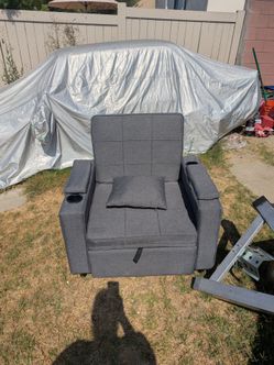 Gray Fabric convertible sleeper Armchair with Cup Holders