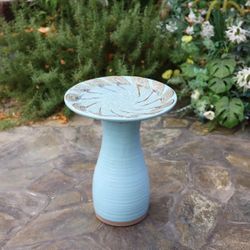 Powder Blue Vintage Spiral Ceramic Birdbath ,P1899
