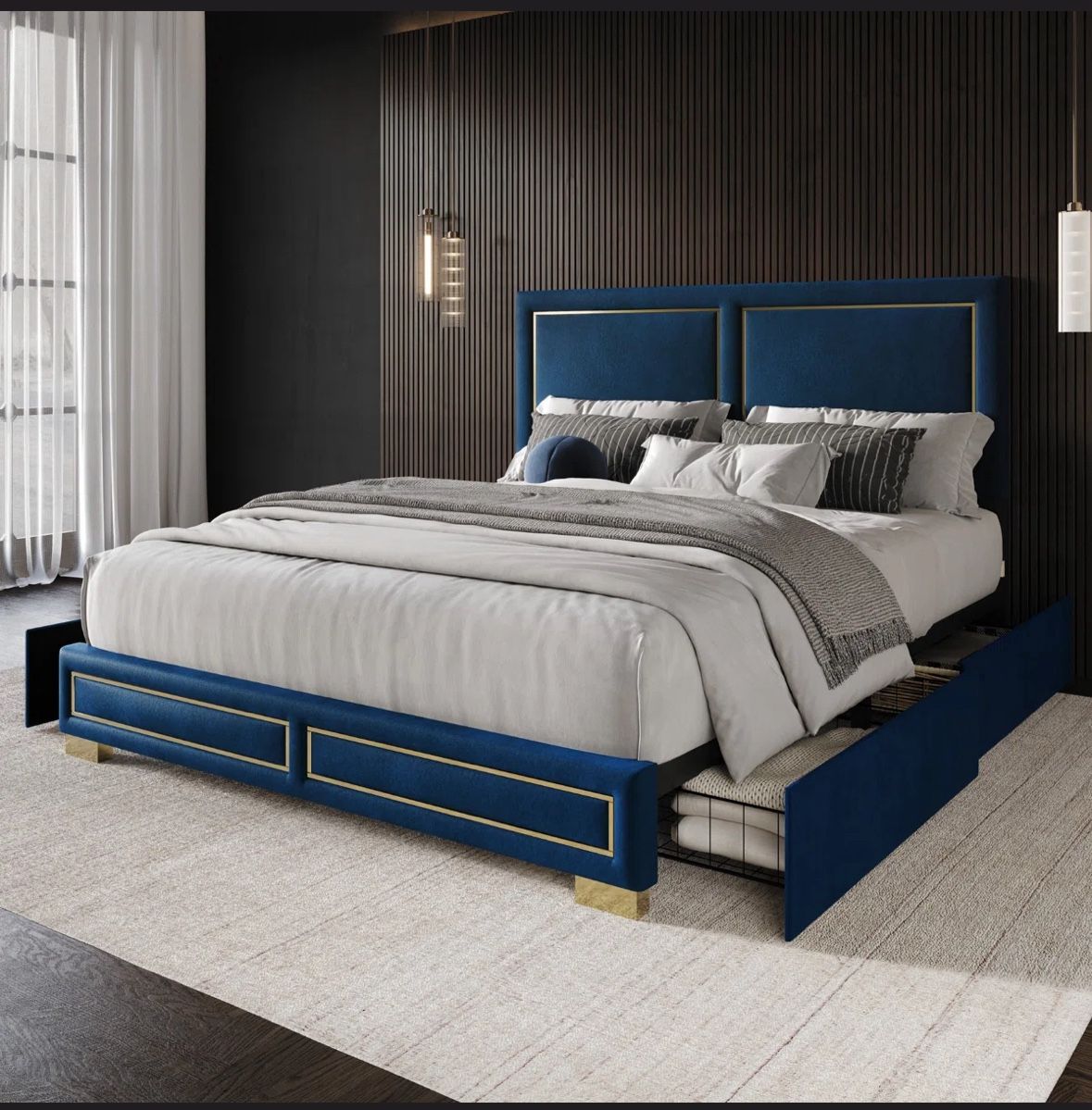 Modern Queen Bed Frame With Storage And Headboard