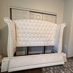 White Velvet Queen Size Bed