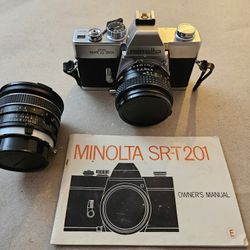 Minolta SRT 201 Camera with 2 Lenses